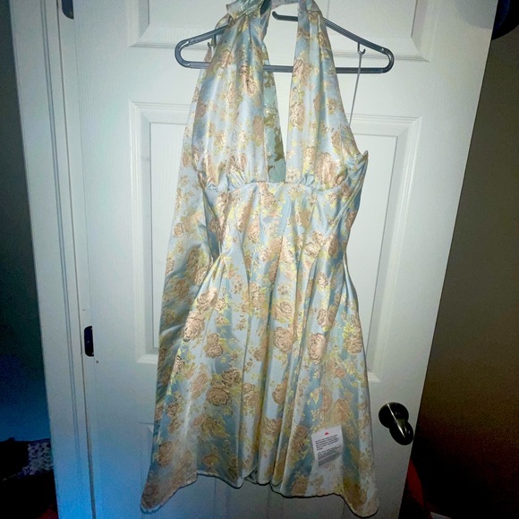 ASOS halter neck mini jacquard swing dress in blue floral sz 10 - Picture 1 of 4
